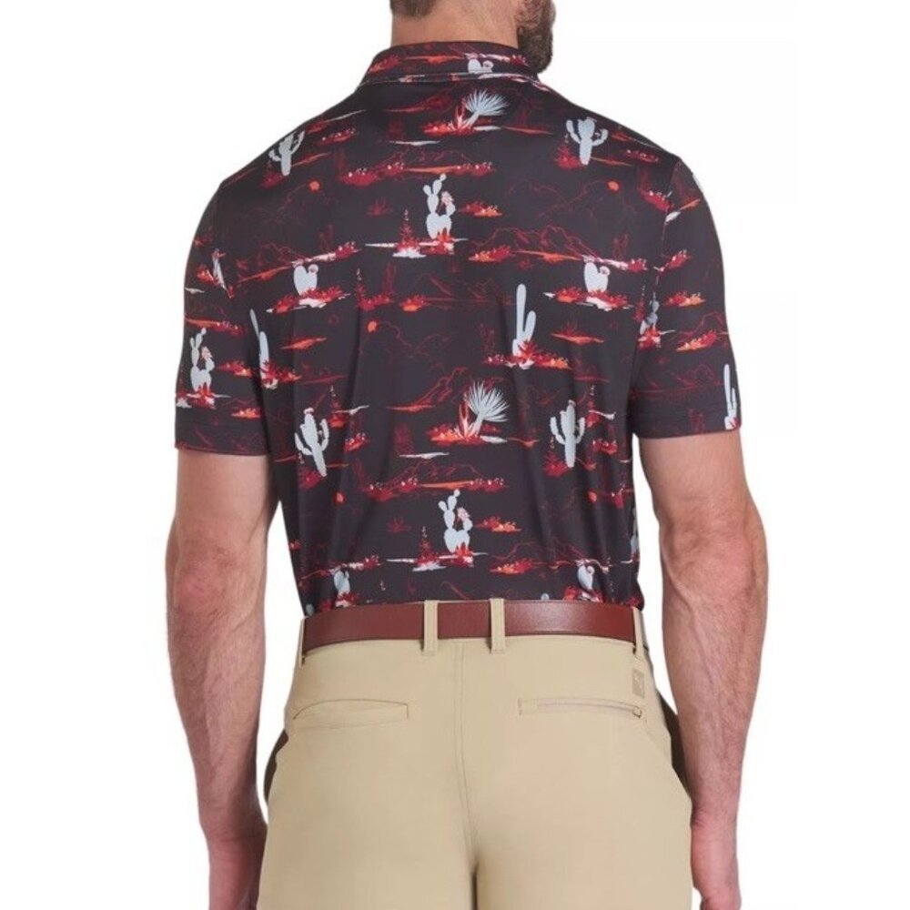 Puma MATTR Bushland Golf Polo Black Intense Red Mountains Desert Cactus Medium - Picture 4 of 5